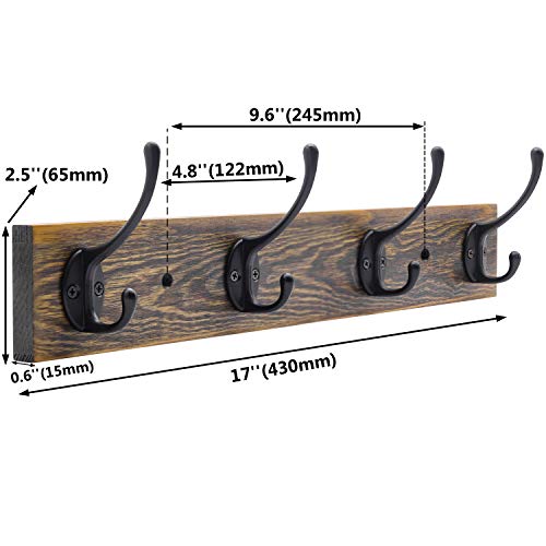 IBosins 17" Vintage Wall Mounted Coat Rack with 4 Hooks
