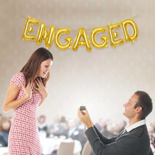 Engaged Gold Letter Balloons 16in 2 Set - Party Decor, Reusable Foil Letter Balloons
