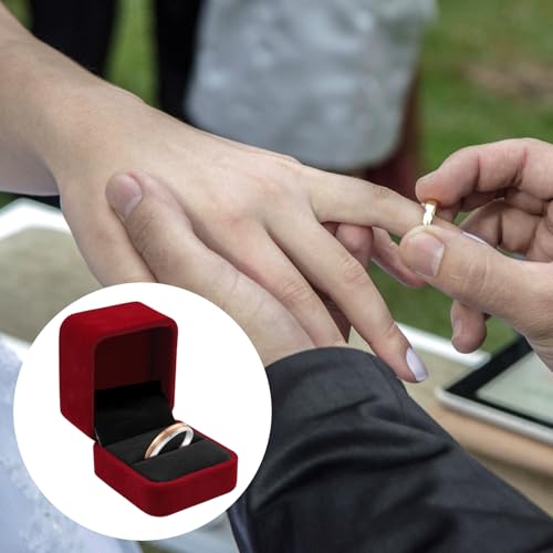 Small Wine Red Velvet Ring Box for Engagement, Proposal, and Wedding