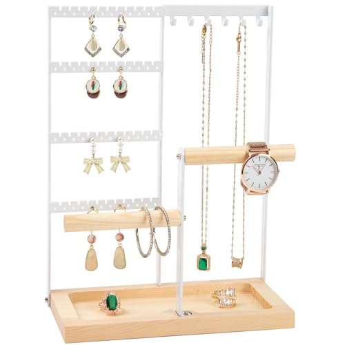 Lengnoy White 11 IN 4-Tier Jewelry Organizer Stand for Earrings, Necklaces & Bracelets