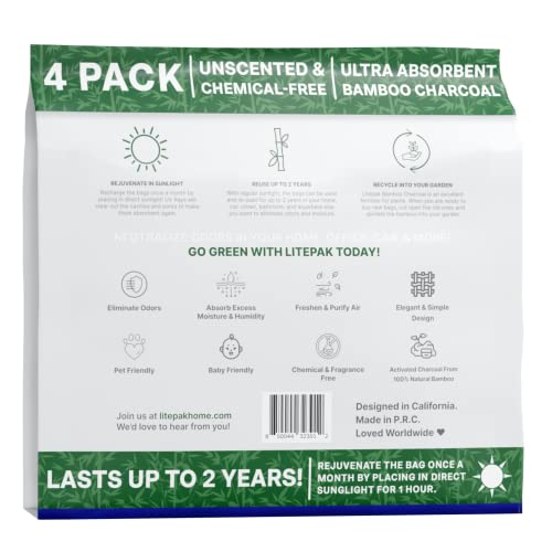 Litepak Activated Charcoal Shoe Deodorizer - Odor Eliminator (4 Pack)