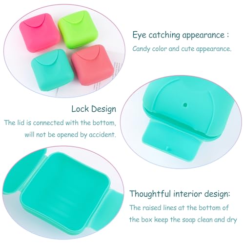 AUEAR 4 Pack Portable Soap Box - Candy Color Travel Dish Containers