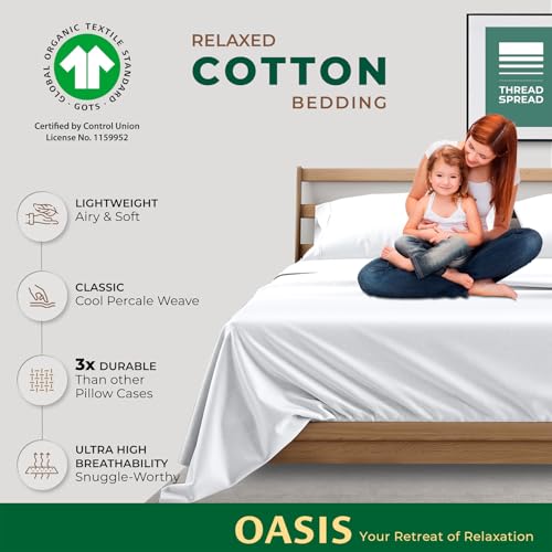 THREAD SPREAD Organic Cotton Pillowcases - Standard/Queen Size, White (Set of 2)