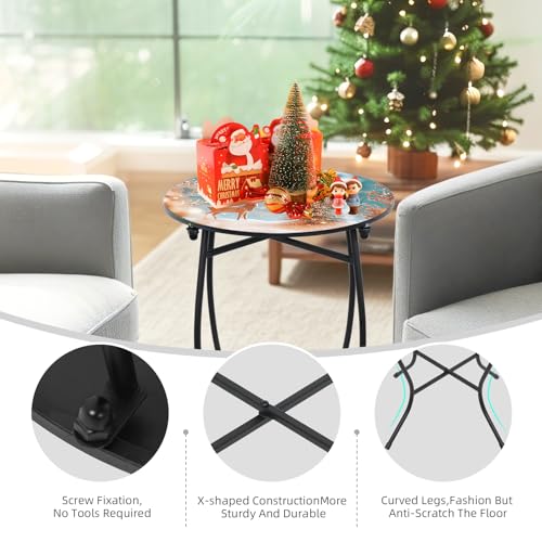 Deer Metal End Table - Christmas Round Coffee & Nightstand, Indoor Outdoor