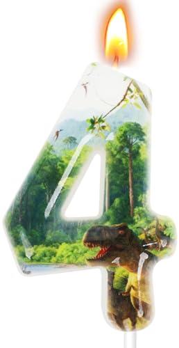 Dinosaur Birthday Candles - Green Number 4 Cake Topper
