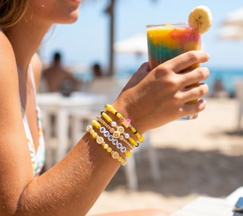 5-Piece Banana Baseball Fan Bracelet Set, Stackable Stretch Beaded Wristbands
