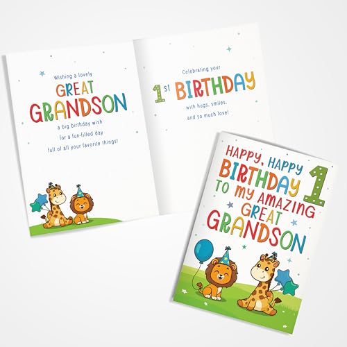 Great-Grandson's 1st Birthday Card - Premium A5 Jungle Theme