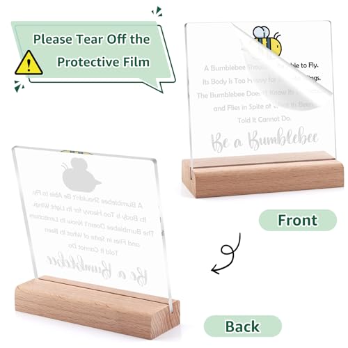 Inspirational Bee Acrylic Plaque with Wooden Stand - Positive Desk Decor Gift