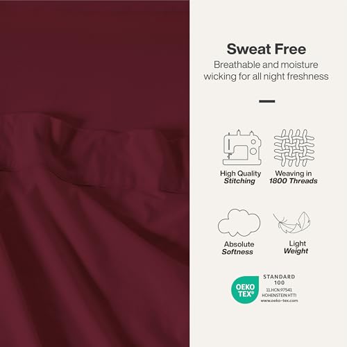 QUEENSBAY Twin Sheet Set - 3-Piece Soft Microfiber Bedding, Burgundy
