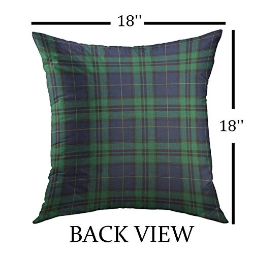 Mugod 18x18 Inch Cotton Linen Decorative Throw Pillow Cover for Couch & Sofa, Navy Blue & Green Plaid Home Decor