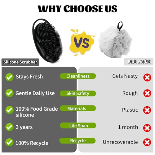 ZYLOP Silicone Body Scrubber & Shampoo Brush, 2-in-1 Gentle Exfoliating Bath Sponge Alternative, Fast-Drying Sensitive Skin Shower Tool, 2-Pack