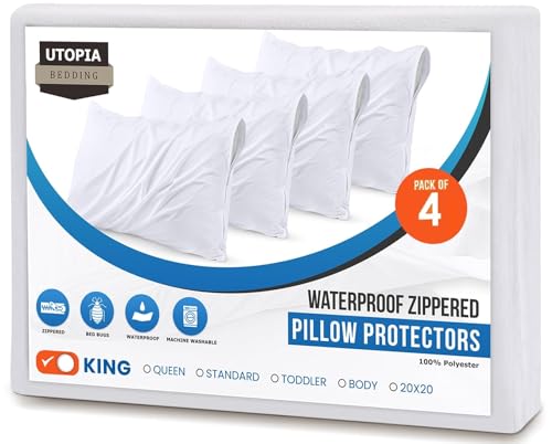 King Size Pillow Protectors Set of 4 | Waterproof & Bed Bug Proof