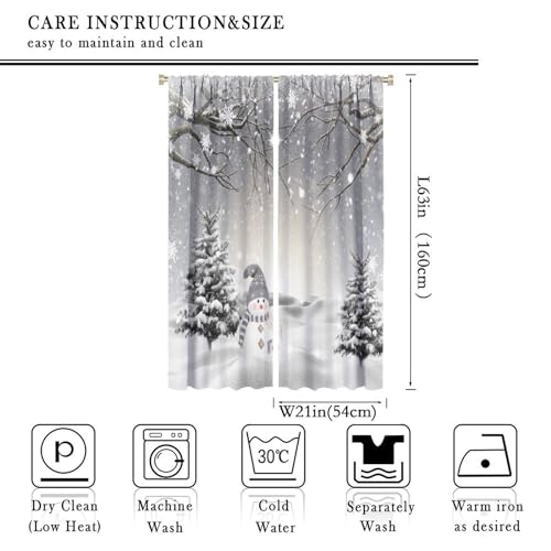 Winter Snowman Christmas Curtains Set - 21"W x 63"L, Pack of 2, Snowflake Tree Scene
