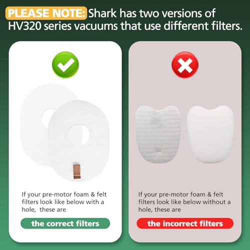 Shark Rocket Vacuum Filter Replacement Kit - 2 Pack Foam & Felt