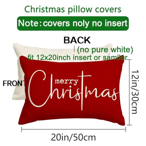 Merry Christmas Pillow Cover 12x20 - Red Outdoor Lumbar Cushion