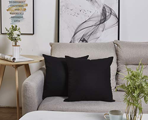 TangDepot 12x12 Black Cotton Throw Pillow Cover - Durable, Removable Zipper