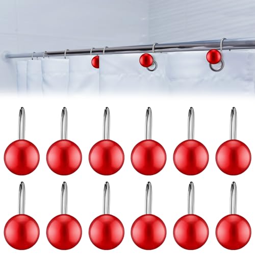 Otoolling 12-Piece Christmas Ball Shower Curtain Hooks - Red Holiday Decor
