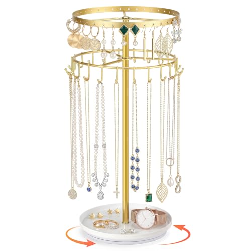 LANDNEOO 360° Rotating Jewelry Organizer - 3-Tier Holder for 80 Pcs