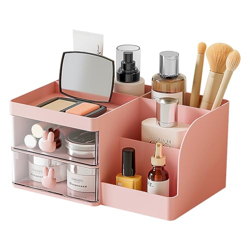 LETURE Pink Makeup Storage Organizer with 2 Drawers for Vanity and Desk