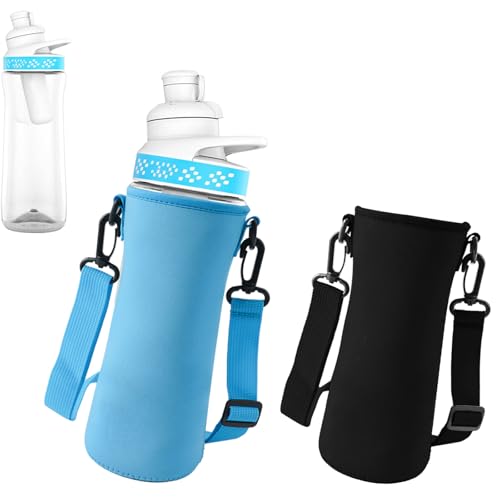 2 Pcs Neoprene Water Bottle Sleeve for Cirkul Water Bottle 32 Oz, Carrier With Strap for Cirkul, Insulated Sleeve for Plastic & Stainless Steel Bottles Black/Blue