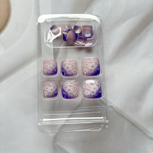 Purple French Square Press-on Toenails Glossy Acrylic False Nails 24 Pcs