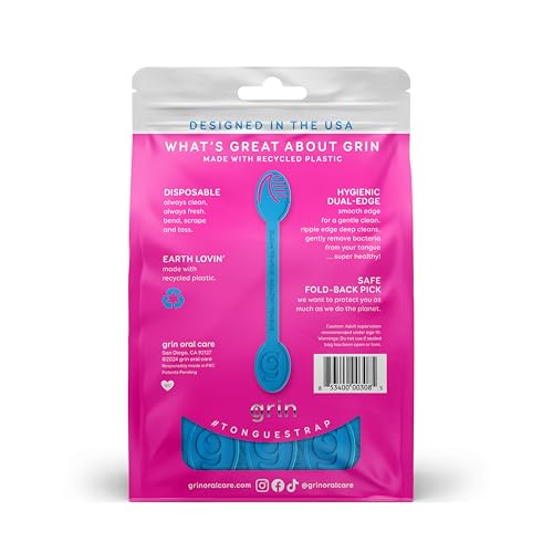 Grin Disposable Tongue Cleaner Straps 48 Count with Toothpick