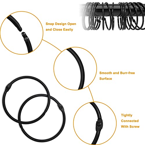 LULARINE Black 24 Pack Shower Curtain Hooks Rings - Rustproof Metal, Easy Glide, 2-Inch Inner Diameter