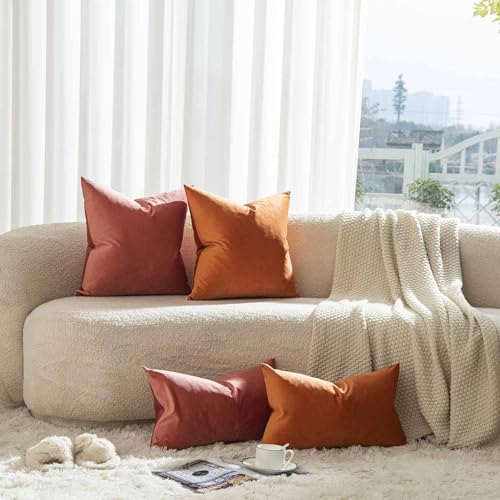 Burnt Orange Velvet Pillow Covers Set of 2 - 14x14 Inch
