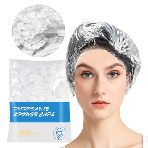 Lagincig 100PCS Disposable Shower Caps for Long Hair Waterproof Plastic