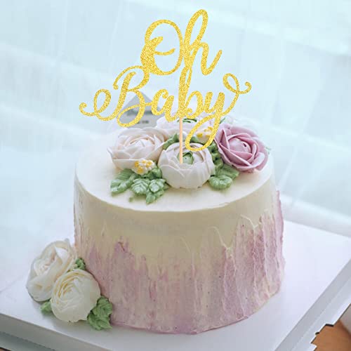 Oh Baby Cake Topper | Gold Glitter Decoration for Baby Shower & Birthday