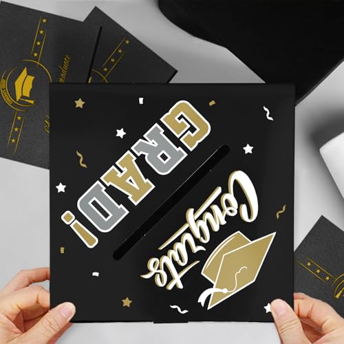 Gatherfun Black Gold Graduation Card Box - 2026 Party Supplies