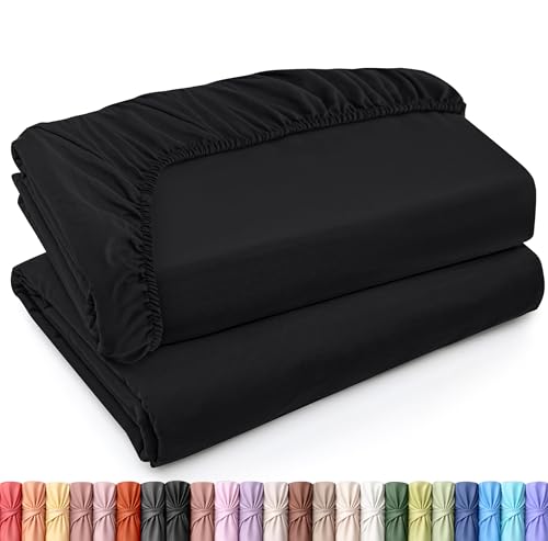 King Fitted Sheet Set, Pack of 2, 15 Inch Deep Pocket - Black