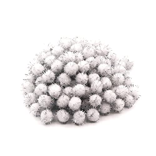 100 Pcs Small White Glitter Pom Poms for Arts and Crafts