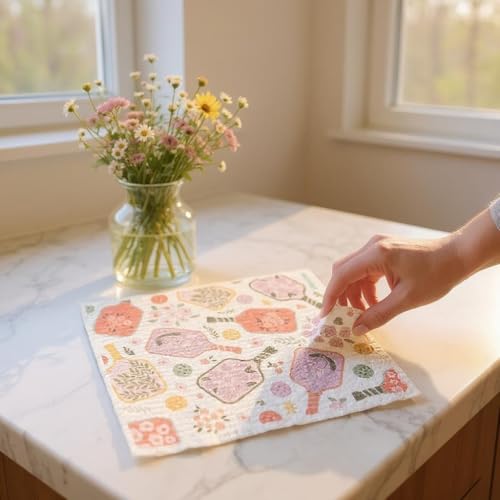 Linhome Swedish Dishcloth - Floral Pickleball Paddle Reusable Sponge