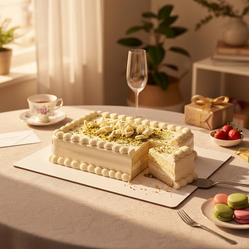 8 Pack Rectangle Cake Boards 13.75 x 9.75 in White Greaseproof Cardboard - Cake Support & Display