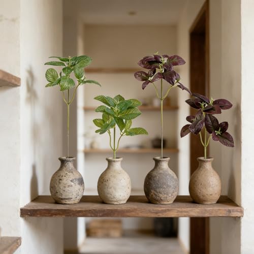 Hoement 4-Pack Artificial Faux Greenery Plant Leaves for Indoor Home Decor