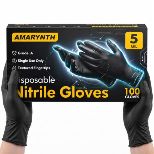 Amarynth Black XL Nitrile Disposable Gloves Food Grade 100 Count