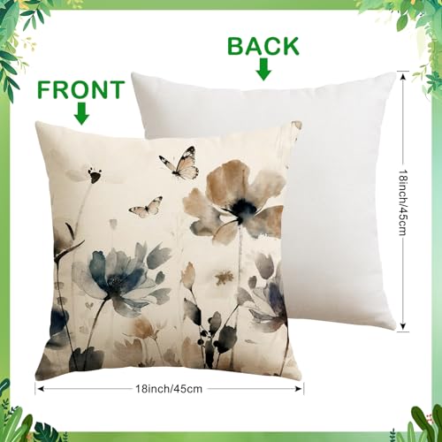 Floral Throw Pillow Cover 18x18 Inch - Spring Poppy Design