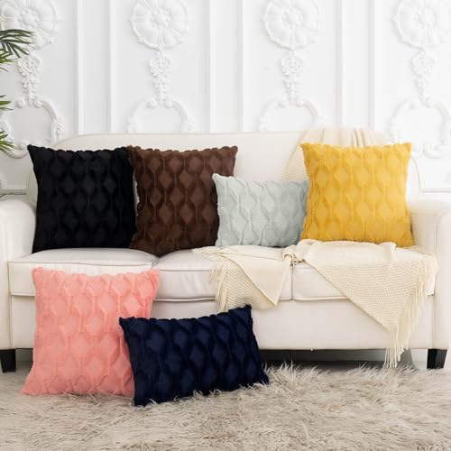 Navy Blue Faux Fur Plush Throw Pillow Covers 18x18 (Pack of 2)