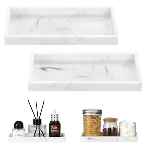 Luxspire Silicone Bathroom Vanity Tray, 7.9-Inch Marble White, 2-Pack