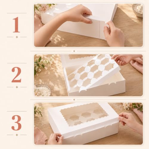 12 Count Cupcake Boxes with Window - 4PCS Clear Insert Holders
