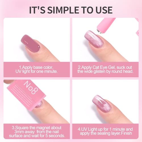 KAZIPOP 9-Piece Cat Eye Nail Art Magnet Set - Multifunctional Magnetic Wand & Sticks