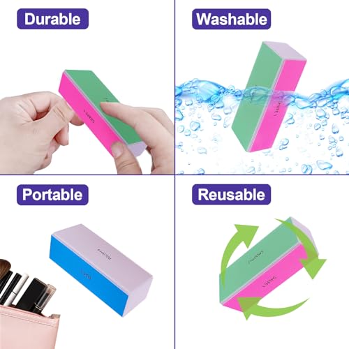 HomeyEra 4 Way Nail Buffer Block Set, 4-Pack Multi-Grit Nail Shine Polishers for Natural and Acrylic Nails