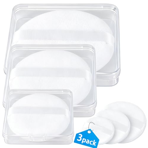YEAJOIN 3pcs Powder Puff Set with Container Soft Body and Face Makeup Puffs