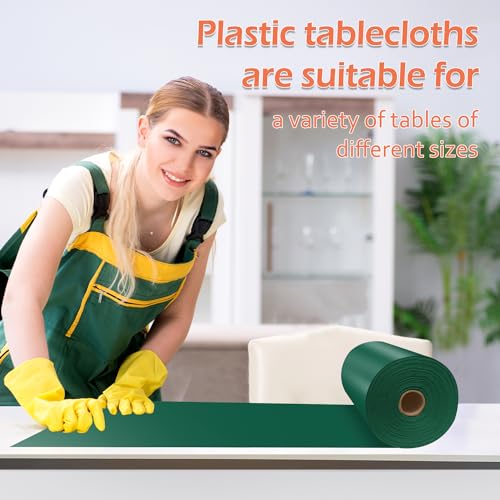 Dark Green Plastic Tablecloth Roll - Disposable 54 in x 300 ft with Slide Cutter
