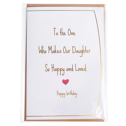 Son in Law Birthday Card - Makes Our Daughter Happy Gold Foil Greeting Card from In-Laws, Includes Envelope & Stickers - Listing Variation