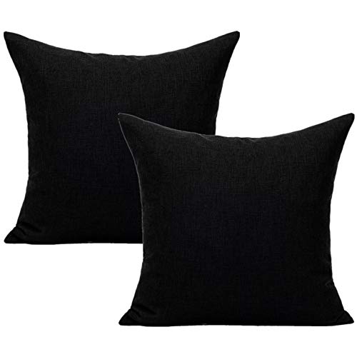 Black Throw Pillow Covers 18x18 - Set of 2 Solid Cushion Cases