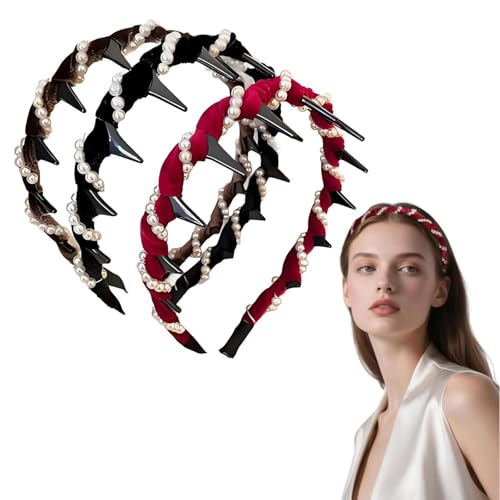 Zeamyhy 3-Pack Vintage Pearl Headbands with Teeth for Women