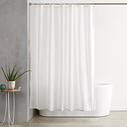 Water-Repellent White Shower Curtain with Hooks, 72x72 Inches