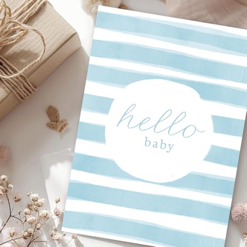 Watercolour Blue Stripes Baby Shower Card for Boy | 7x5 Greeting Card
